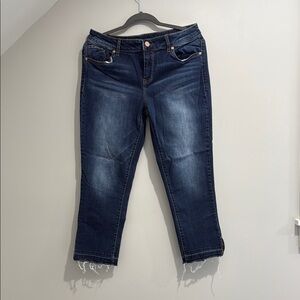 Maurices Dark Blue Ankle Jeans with Frayed Hem